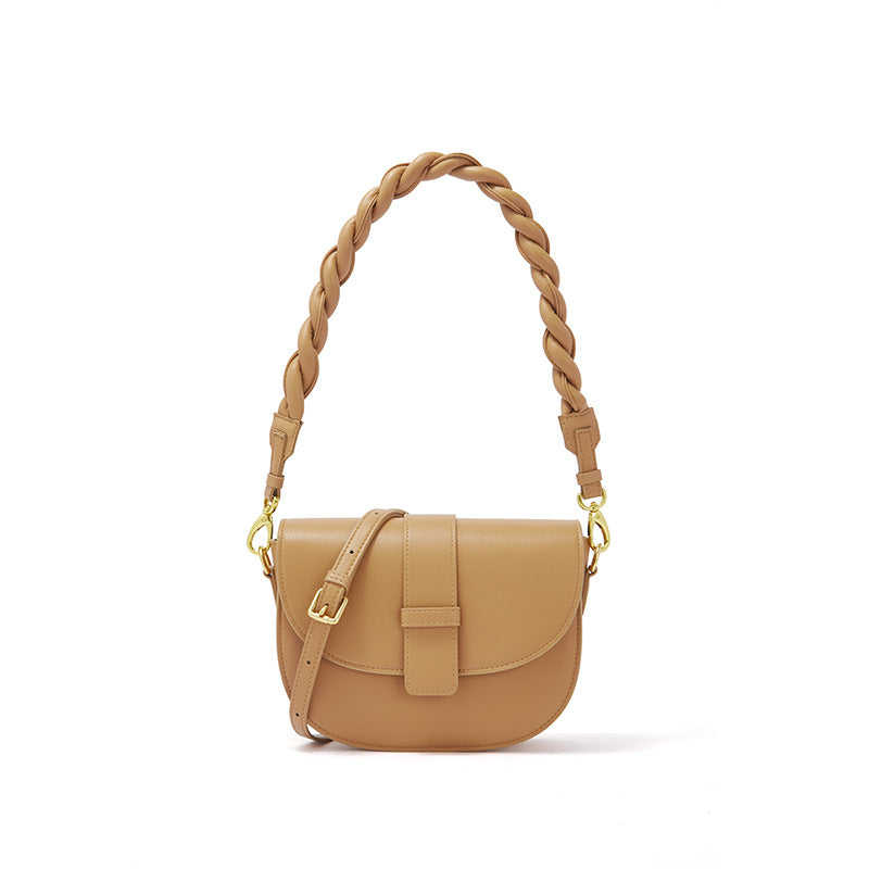 2026 New semi-circular saddle bag leather bag ladies casual single shoulder bag