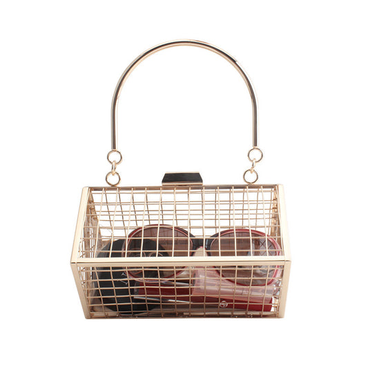 Irregular Metal Hollow Handbag Gold Clutch Evening Bag Wedding Cage Bag GeometricTote For Banquet Party