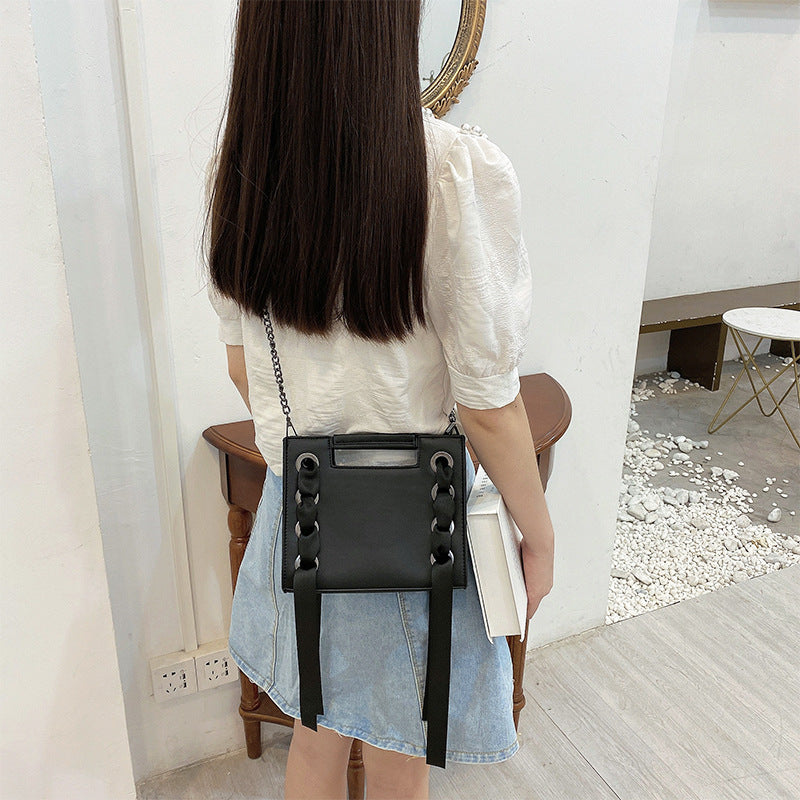 Vintage Black Ribbon Large Tote  Handbags Drawstring Satin Crossbody Bags Chain Shoulder Bags