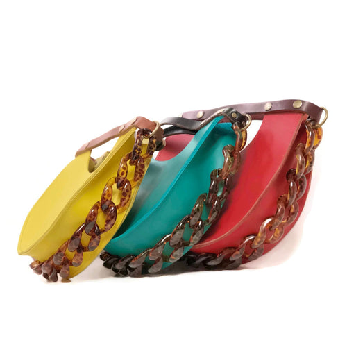 Fashion Design Acrylic Chain Hand Single Lady Shoulder Sling Bag Crossbody Women Half Circle Saddle Bag