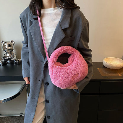 New design plush tote handbag women’s crossbody furry cute bag small fleece hand bag