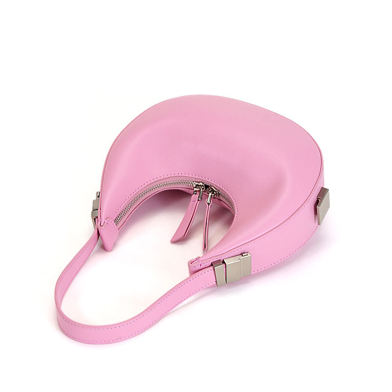 Niche mini shoulder bag new female crescent bag leather round fresh underarm bag