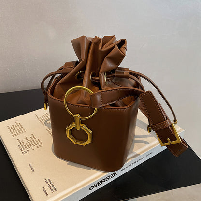 Drawstring fashion girl one-shoulder small box bag new autumn bucket messenger female bag Korean