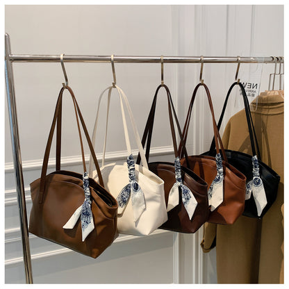 2026 new Korean simple large-capacity tote bag silk scarf hanging decoration bag high-grade texture shoulder tote bag for ladies