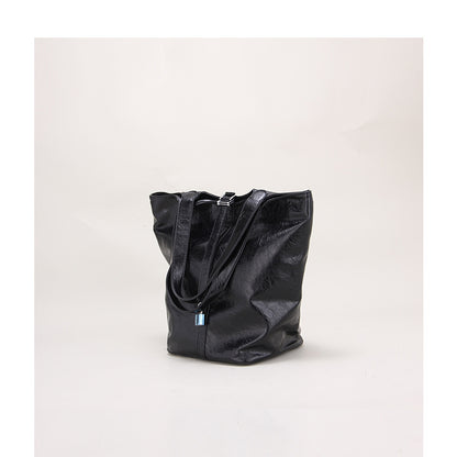 Retro Tote Basket Bag with Lock Large Capacity Bucket Bag Soft PU Leather Shoulder Bag for Women