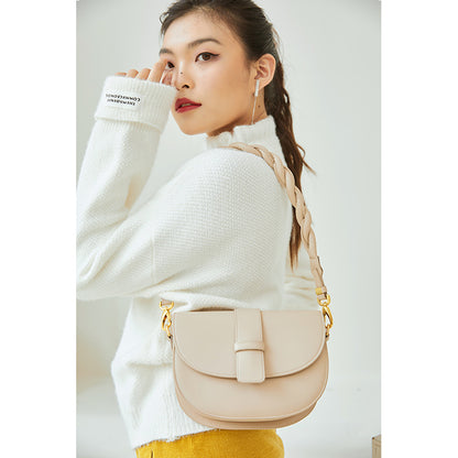 2026 New semi-circular saddle bag leather bag ladies casual single shoulder bag
