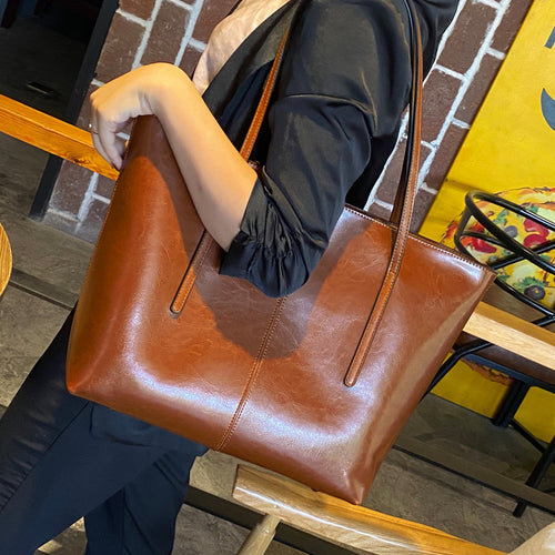2026 new leather bag waxed leather bag cowhide leather handbag shoulder tote bags