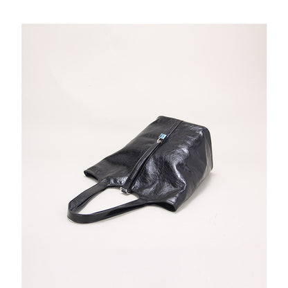Retro Tote Basket Bag with Lock Large Capacity Bucket Bag Soft PU Leather Shoulder Bag for Women
