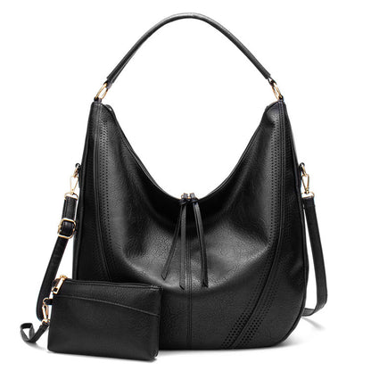 2026 new pure color tassel 2 pieces bag high-capacity shoulder hobo bag fashion shopping bag