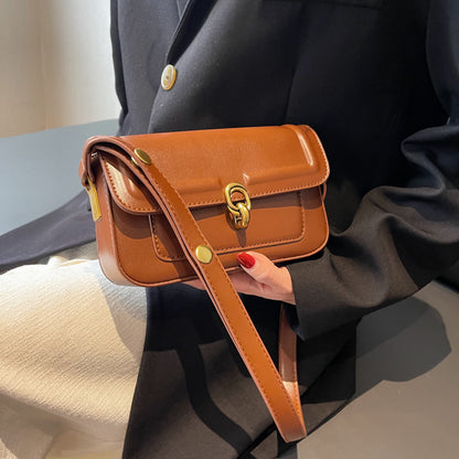 Vintage Bag 2026 New Women’s Bag Messenger Bag Trend Fashion Single Shoulder Underarm Simple Cover PU Vintage Handbags Polyester