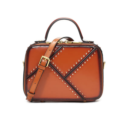 Rivet Crossbody Zipper Clutch Crossbody Bags Leather Shoulder Geunine Leather