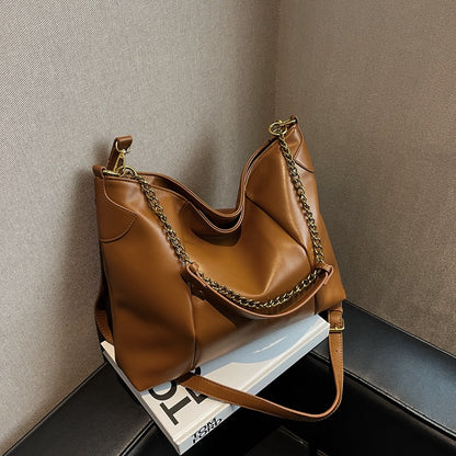 Large-capacity bag women 2026 new tote bag fashion soft leather stitching shoulder bag