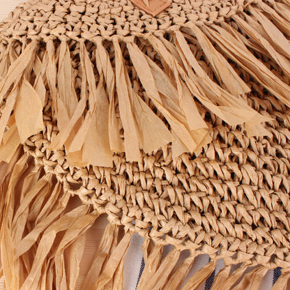 New half-round tassel shoulder straw bag fashion woven beach bag