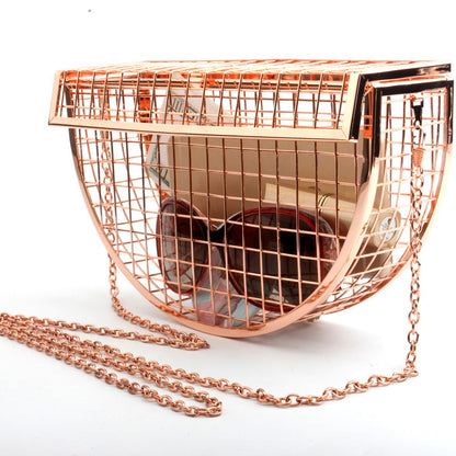 2026 Hollow Out Women Shoulder Bag Luxury Crossbody Evening Bag Metal Cage Half Moon Wedding Party Handbag Clutch