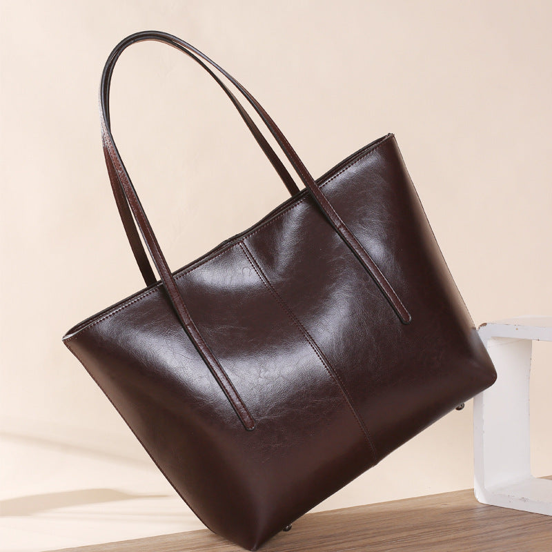 2026 new leather bag waxed leather bag cowhide leather handbag shoulder tote bags