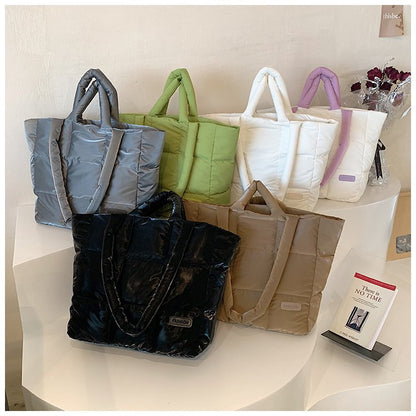 Fashion Quilted Puffy Handbag Lightweight Winter Padded Nylon Down Cotton Shoulder Bag Puffer Tote Bag for Women