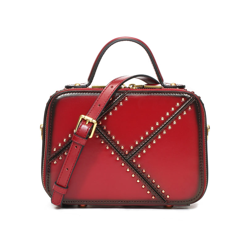 Rivet Crossbody Zipper Clutch Crossbody Bags Leather Shoulder Geunine Leather