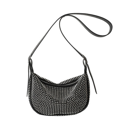 French Style Rhinestones Dumpling Bag Ladies Large Capacity Hobo Bag Fashionable One-shoulder Messenger Bag for Women