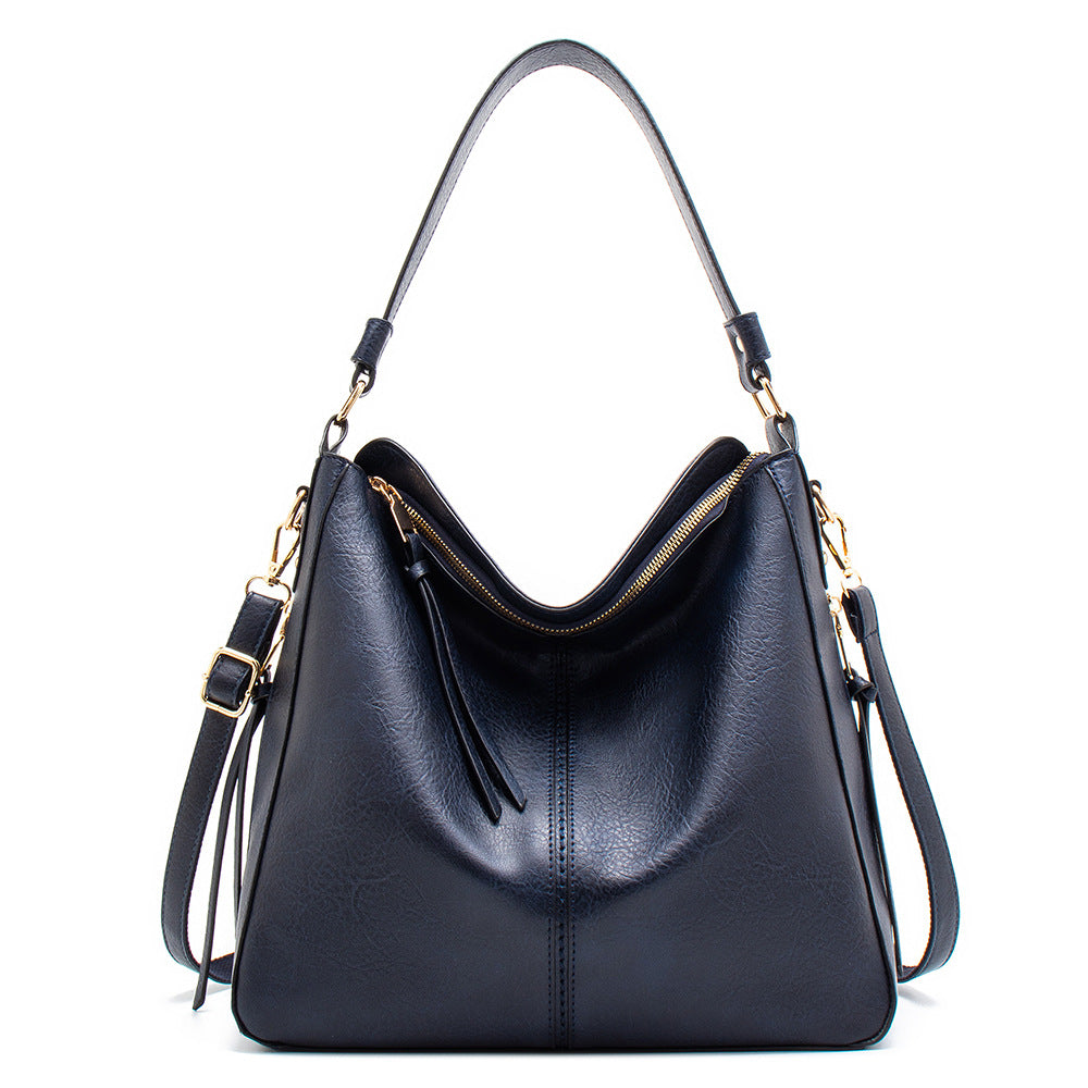 New single shoulder bag 2026 simple straddle hobo bag  oil Wax Tote handbag