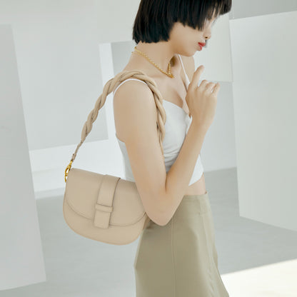 2026 New semi-circular saddle bag leather bag ladies casual single shoulder bag
