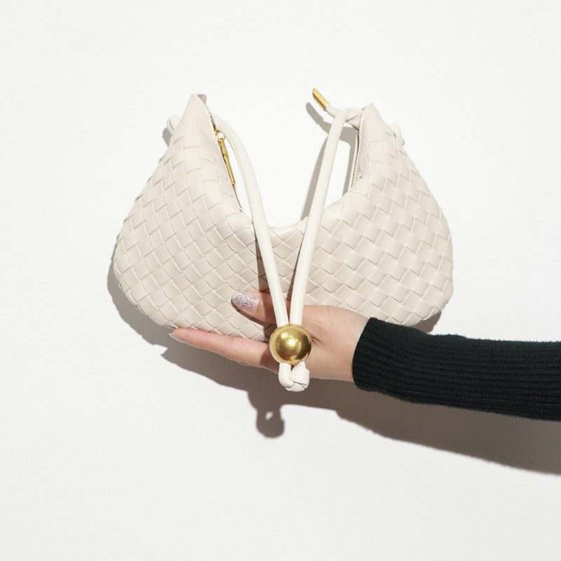 Fashion casual armpit bag ladies solid color single shoulder dumpling hobo woven bag for women
