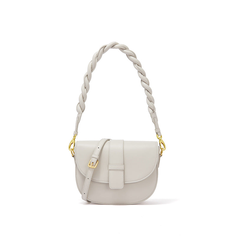2026 New semi-circular saddle bag leather bag ladies casual single shoulder bag