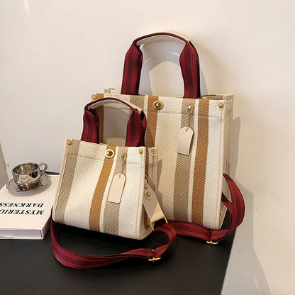 2026 New Vintage Tote Bag Tidal Canvas Stripe Student Shoulder Crossbody Tote Bag