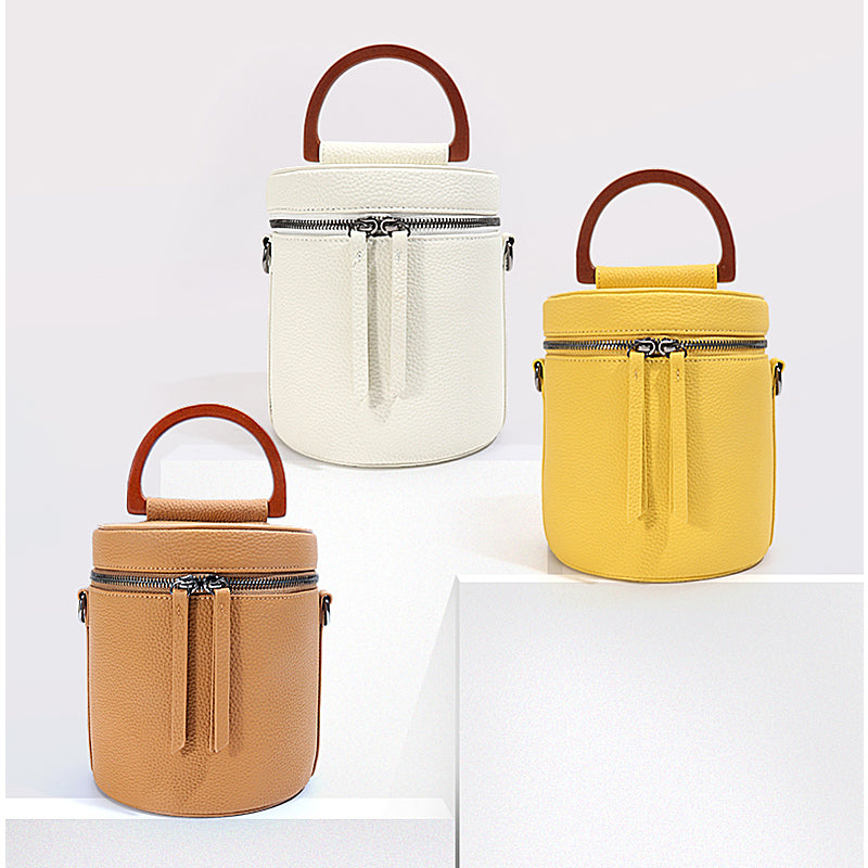 New color real leather bucket bag with wooden handle 2026