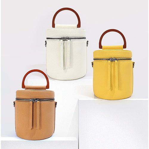 New color real leather bucket bag with wooden handle 2026