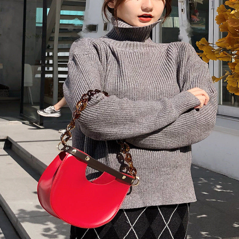 Fashion Design Acrylic Chain Hand Single Lady Shoulder Sling Bag Crossbody Women Half Circle Saddle Bag