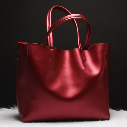 Women Real Leather Bag Fashion Tote Bag Ladies Handbag Gold Silver Tote Bag