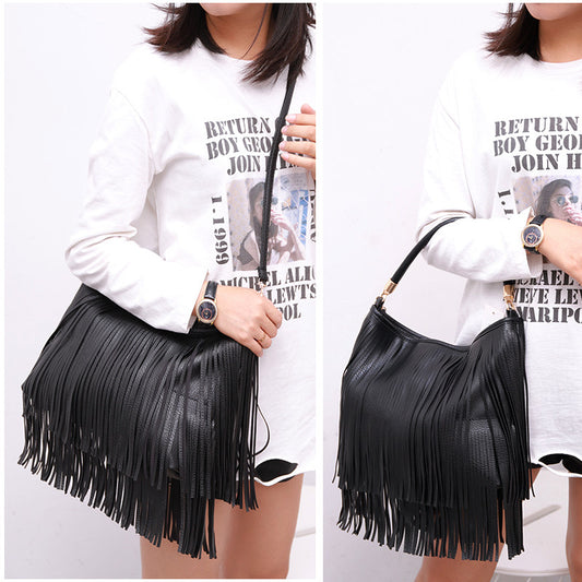 soft leather tassel bag handbag fashion woman bag shoulder cross-body handbag