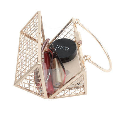 Irregular Metal Hollow Handbag Gold Clutch Evening Bag Wedding Cage Bag GeometricTote For Banquet Party