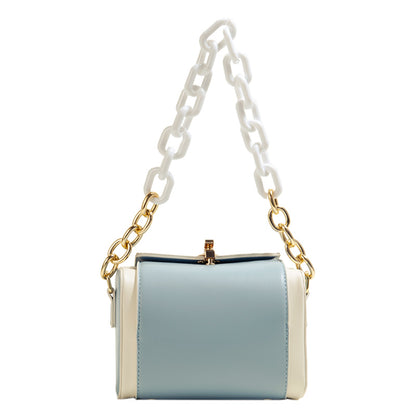 Newest Contrast Color Box PU Leather Clutch Bag Korean Style Sling Crossbody Shoulder Bag With Acrylic Chain