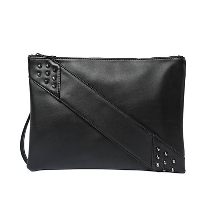 Trend outdoor PU leather black handbags motorcycle rivet punk money clutch purse