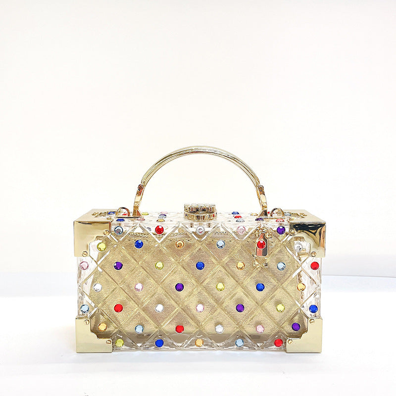 Luxury Party Prom Woman Acrylic Casual Box Clutch Purse Evening Bag 2 in 1