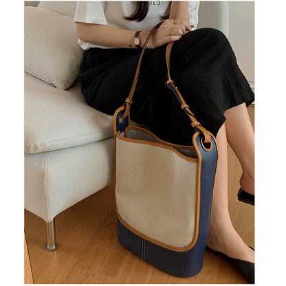 Canvas bag color blocking shoulder bag art handbag large capacity casual women’s crossbody bag