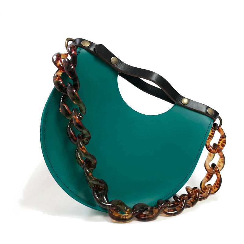Fashion Design Acrylic Chain Hand Single Lady Shoulder Sling Bag Crossbody Women Half Circle Saddle Bag