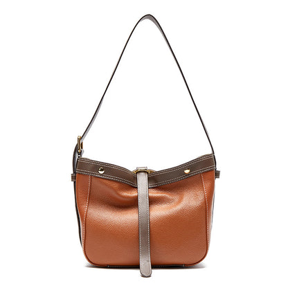 Hand-held top grain bucket bag female color matching high-end shoulder bag niche messenger bag tide