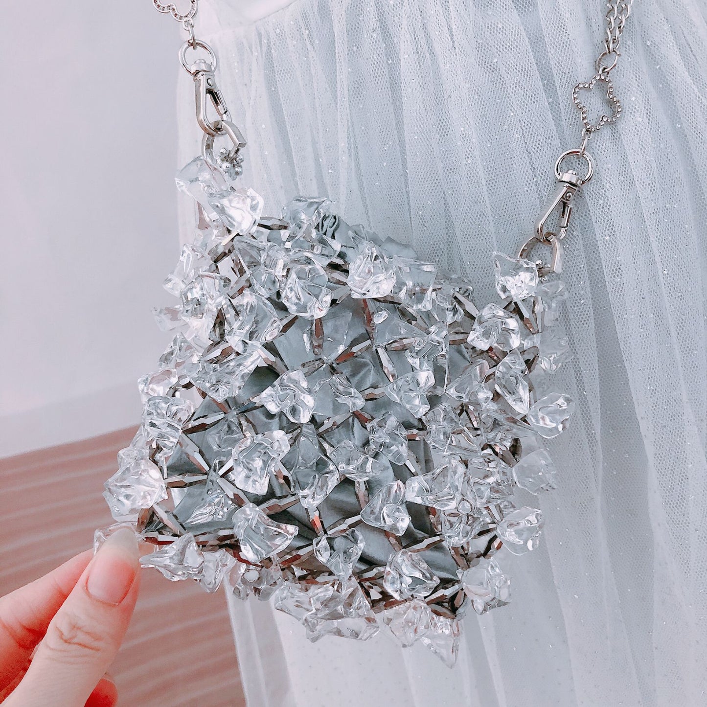 Wedding Clutch Mini Acrylic Crystal Glass Chain Bag 2026 Handmade Beaded Messenger Transparent Phone Bag