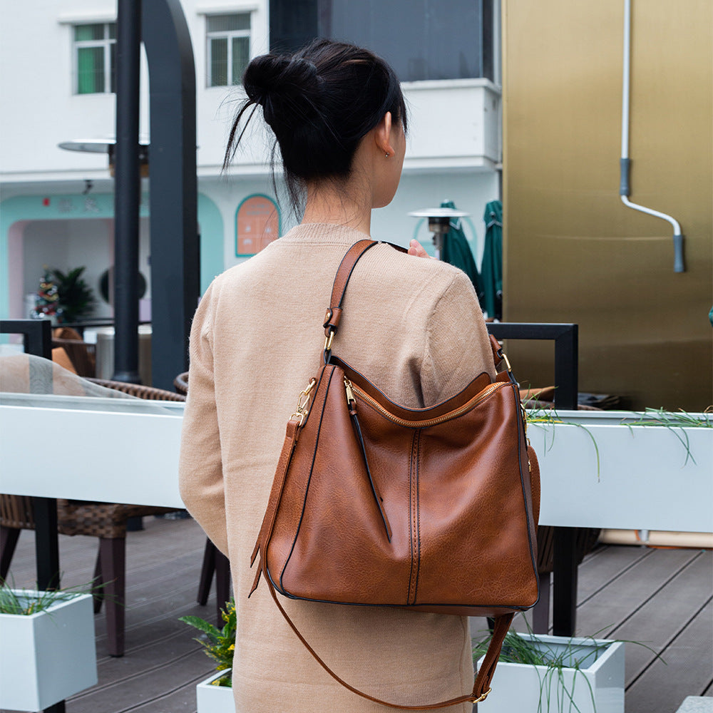 New single shoulder bag 2026 simple straddle hobo bag  oil Wax Tote handbag