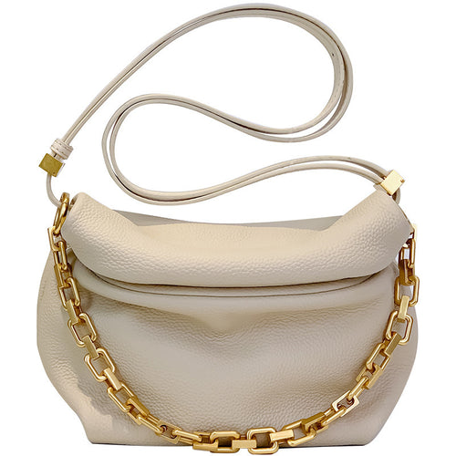 Bag women’s genuine leather soft and thick cow leather unique fold cloud bag with chain ladies shoulder bag