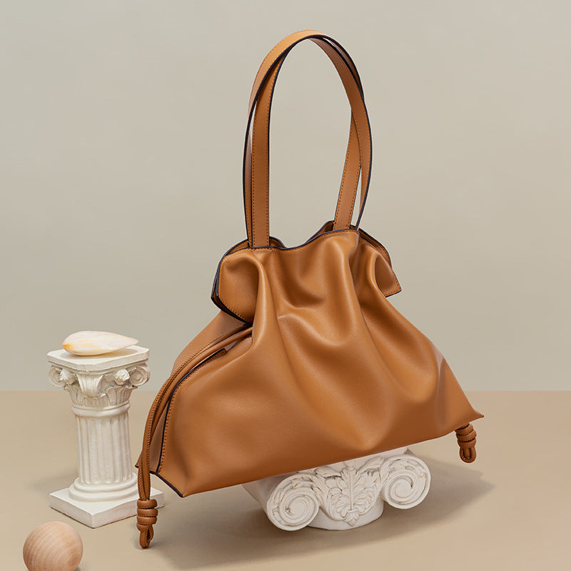 new Korean fashion leather bag wrinkled genuine leather shoulder string bag for women