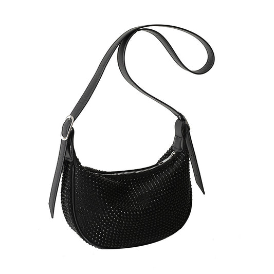 French Style Rhinestones Dumpling Bag Ladies Large Capacity Hobo Bag Fashionable One-shoulder Messenger Bag for Women
