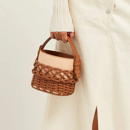 Drawstring design PU and canvas bucket bag for women sac a main 2026