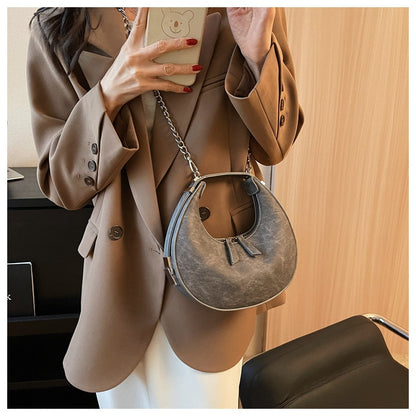New design PU luxury ladies handbag half moon shape underarm bag women crossbody bag with chain