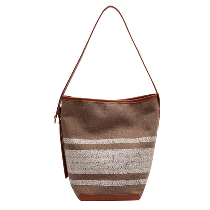 New Fashion Simple Tote Bag Large Capacity Bucket Bag Soft Canvas Shoulder Bag for Women