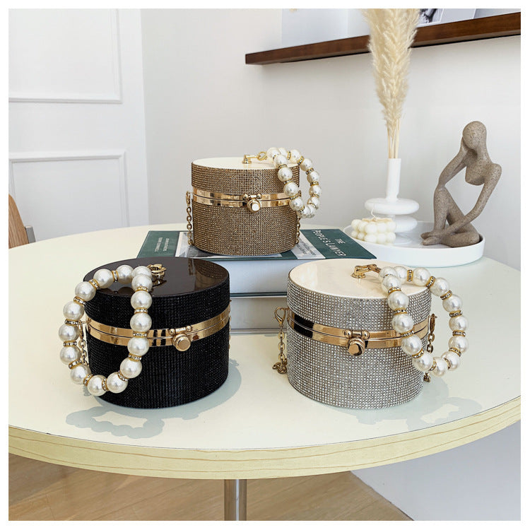 Fashion Luxury Party Clutch Cross Chain Shoulder Round Lady Handbags Women Mini Rhinestone Evening Bag