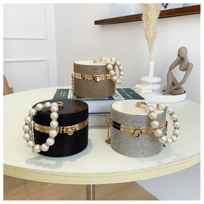 Fashion Luxury Party Clutch Cross Chain Shoulder Round Lady Handbags Women Mini Rhinestone Evening Bag