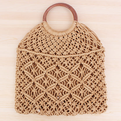 New portable woven bag Tidal women’s straw woven bag Handmade cotton rope net pocket beach bag